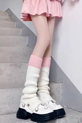 Two Tone Ribbed Knit Leg Warmers