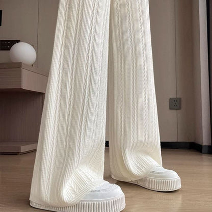 High Rise Plain Knit Wide Leg Pants