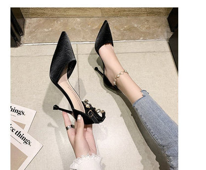 Pointed Toe Faux Pearl Ankle Strap D'Orsay Pumps