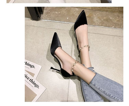 Pointed Toe Faux Pearl Ankle Strap D'Orsay Pumps