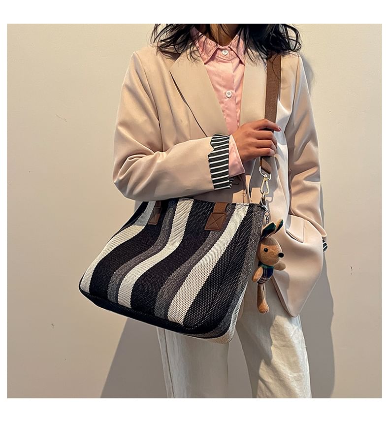 Striped Tote Bag / Bag Charm / Set