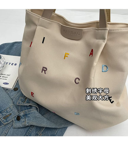 Letter Embroidered Tote Bag