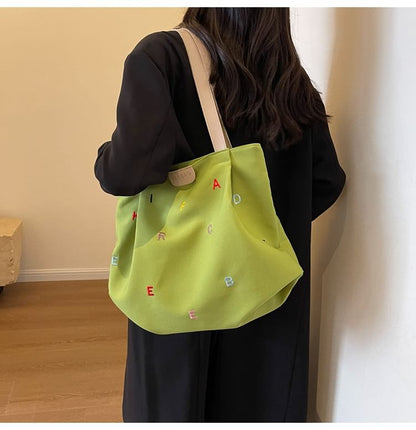 Letter Embroidered Tote Bag