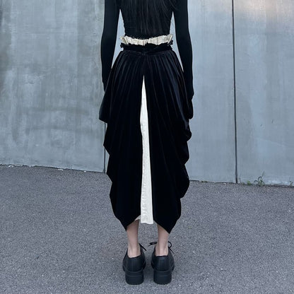 Ruched Velvet Panel Midi Skirt with Two-Piece Look