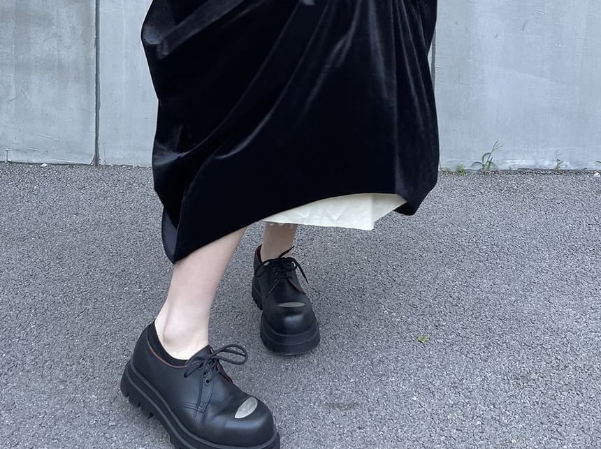 Ruched Velvet Panel Midi Skirt with Two-Piece Look
