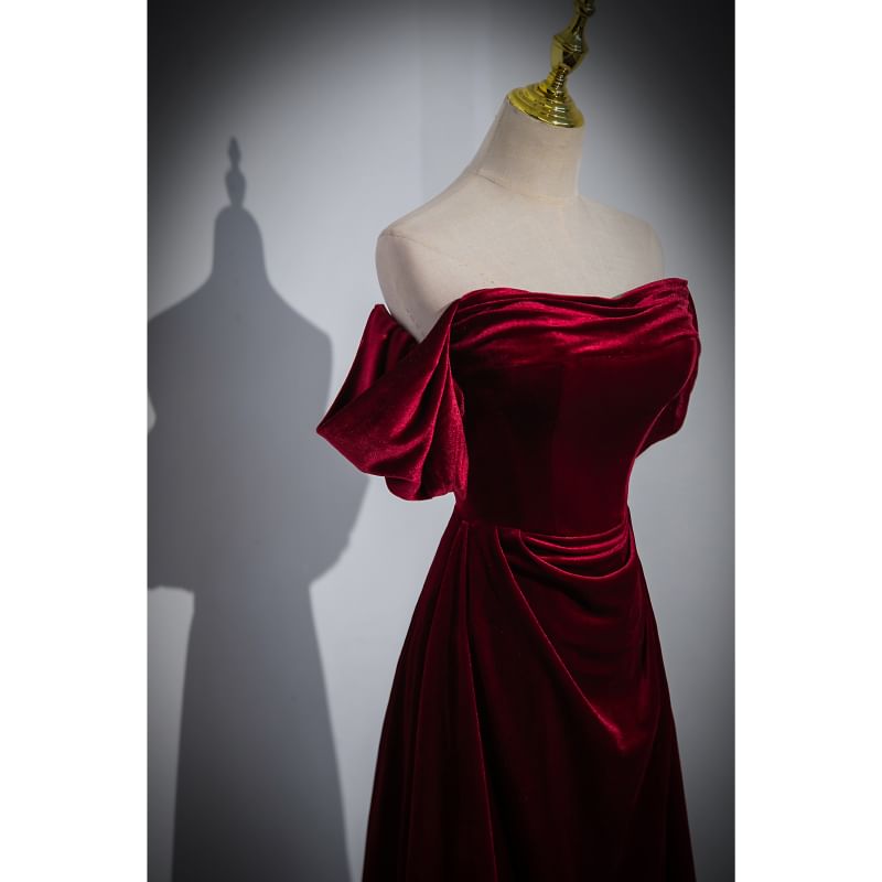 Off Shoulder Velvet A-Line Evening Gown