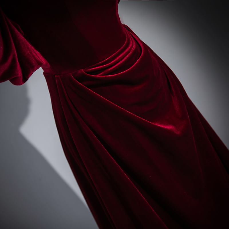 Off Shoulder Velvet A-Line Evening Gown