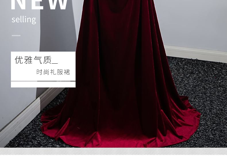 Shoulder Off Evening A-Line Velvet Gown