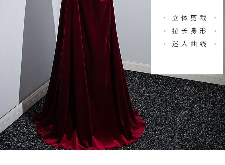 Off Shoulder Velvet A-Line Evening Gown