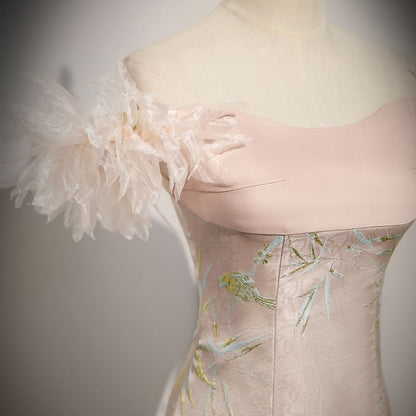 A-Line Print Evening Shoulder Off Gown