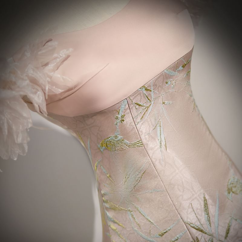 Off Shoulder Print A-Line Evening Gown