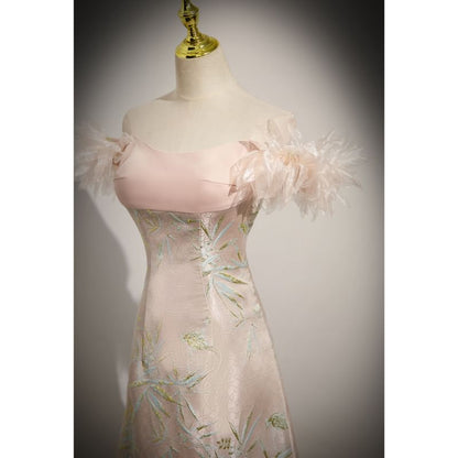 A-Line Print Evening Shoulder Off Gown