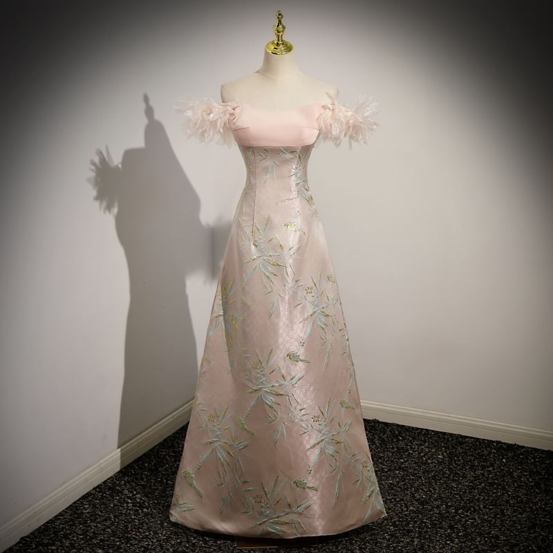 A-Line Print Evening Shoulder Off Gown