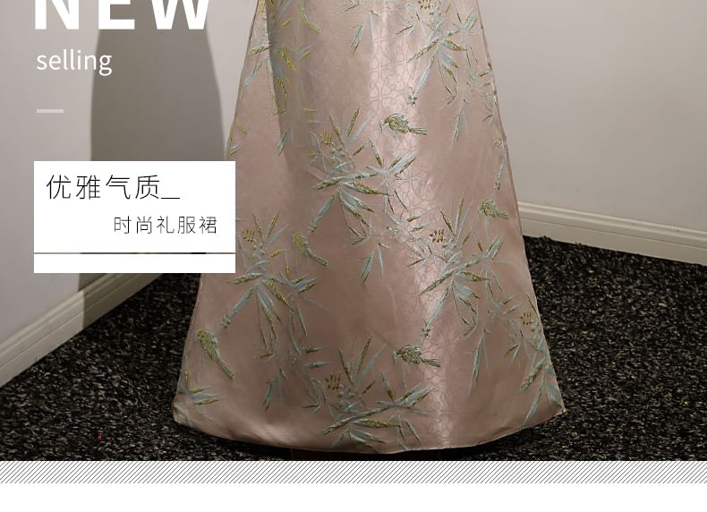 Off Shoulder Print A-Line Evening Gown