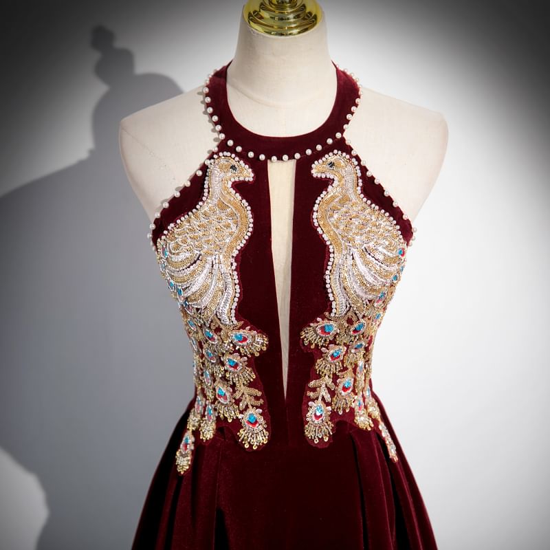 A-Line Neck Gown Halter Velvet Evening
