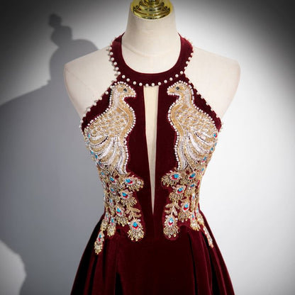 A-Line Neck Gown Halter Velvet Evening