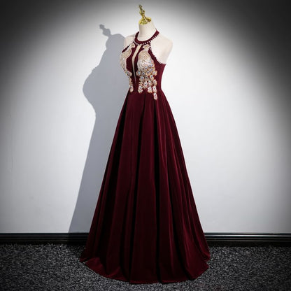 A-Line Neck Gown Halter Velvet Evening
