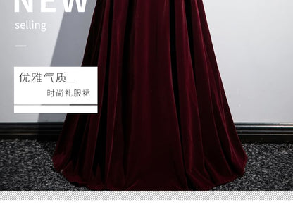 Halter Neck Velvet A-Line Evening Gown