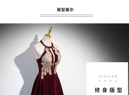 Halter Neck Velvet A-Line Evening Gown