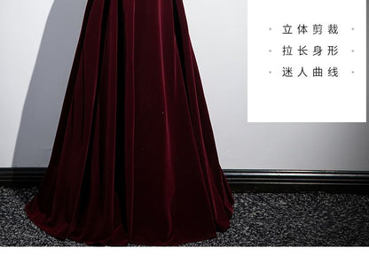 Halter Neck Velvet A-Line Evening Gown