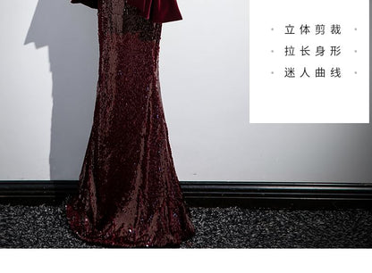 Strapless Sweetheart Neckline Velvet Trained Sheath Evening Gown