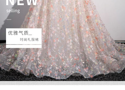 Strapless Floral Print Mesh A-Line Evening Gown