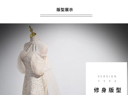 Sleeveless Mesh A-Line Evening Gown