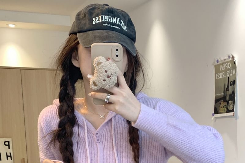 Cardigan Hooded Button-Up Plain