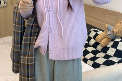 Cardigan Hooded Button-Up Plain