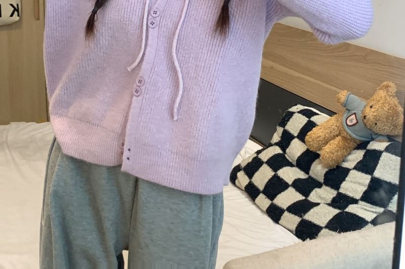 Cardigan Hooded Button-Up Plain