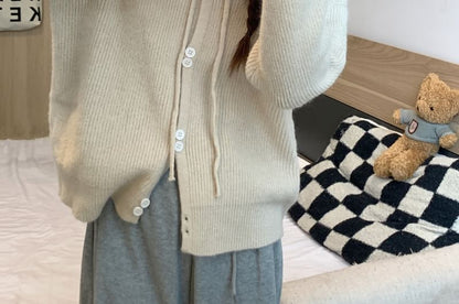 Cardigan Hooded Button-Up Plain