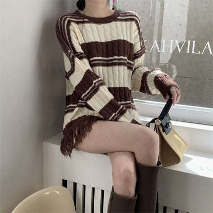 Sweater Loose-Fit Frayed Striped