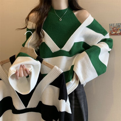 Sweater Mock Two-Piece Long-Sleeve Striped