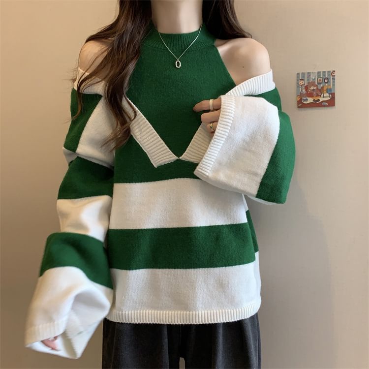 Sweater Mock Two-Piece Long-Sleeve Striped