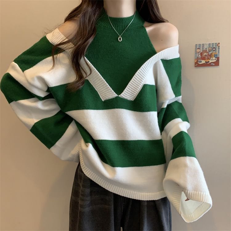 Sweater Mock Two-Piece Long-Sleeve Striped