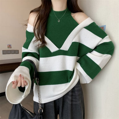Sweater Mock Two-Piece Long-Sleeve Striped
