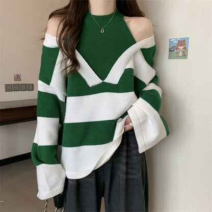 Sweater Mock Two-Piece Long-Sleeve Striped
