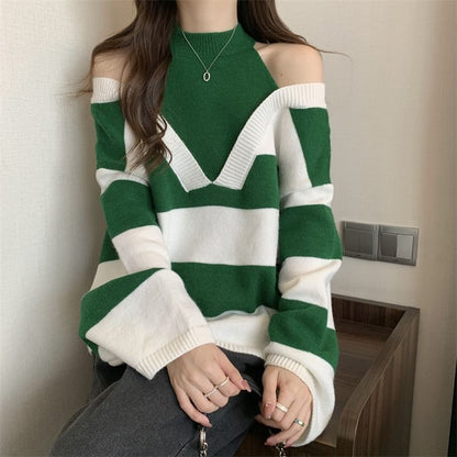 Sweater Mock Two-Piece Long-Sleeve Striped