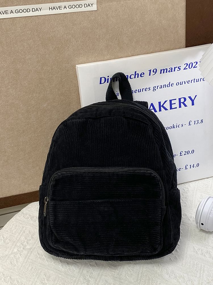 Sac à dos léger en velours côtelé avec poches zippées