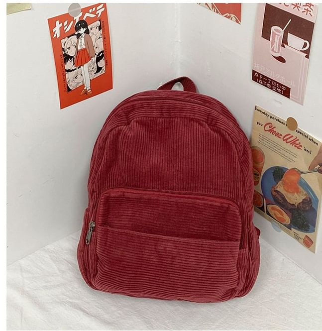 Corduroy Zipper Pocketed Light Backpack