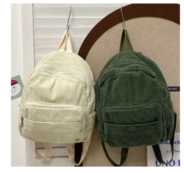 Corduroy Zipper Pocketed Light Backpack