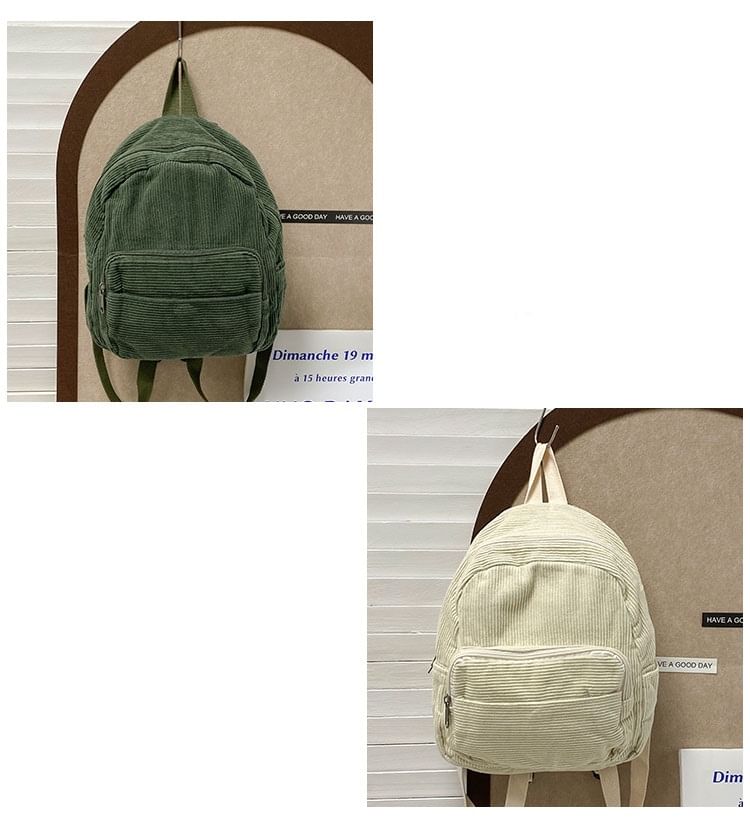 Corduroy Zipper Pocketed Light Backpack