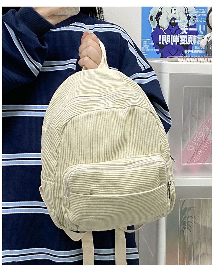 Corduroy Zipper Pocketed Light Backpack