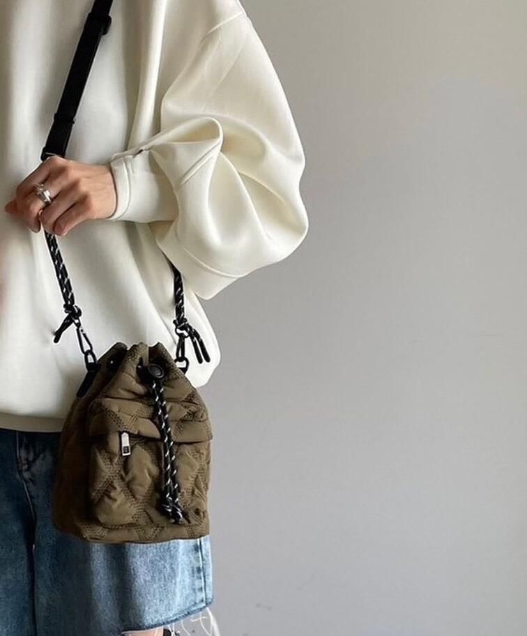 Drawstring Quilted Nylon Bucket Bag