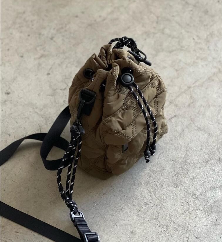 Drawstring Quilted Nylon Bucket Bag