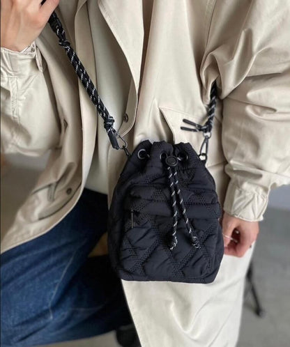 Drawstring Quilted Nylon Bucket Bag