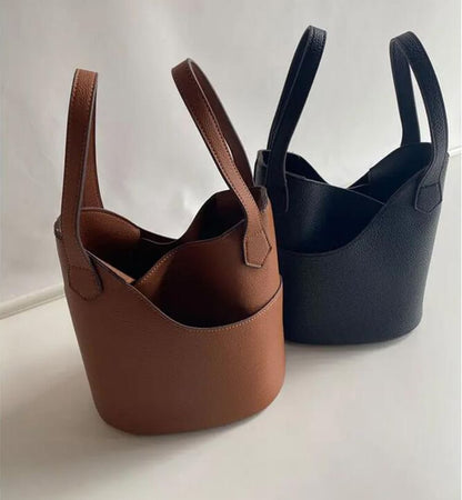 Plain Faux Leather Bucket Bag