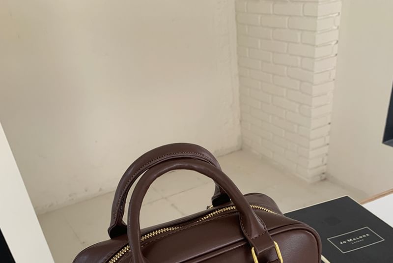 Plain Faux Leather Top Handle Crossbody Bag