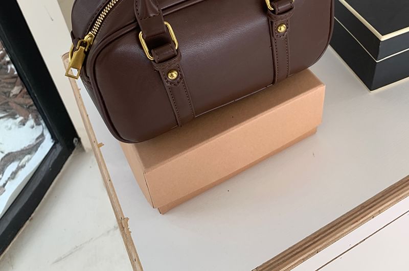 Plain Faux Leather Top Handle Crossbody Bag