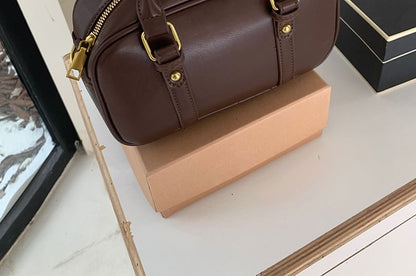 Plain Faux Leather Top Handle Crossbody Bag